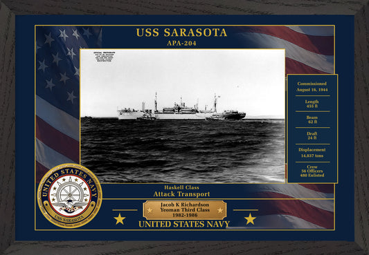 USS Sarasota APA-204 Framed Patriotic Photo