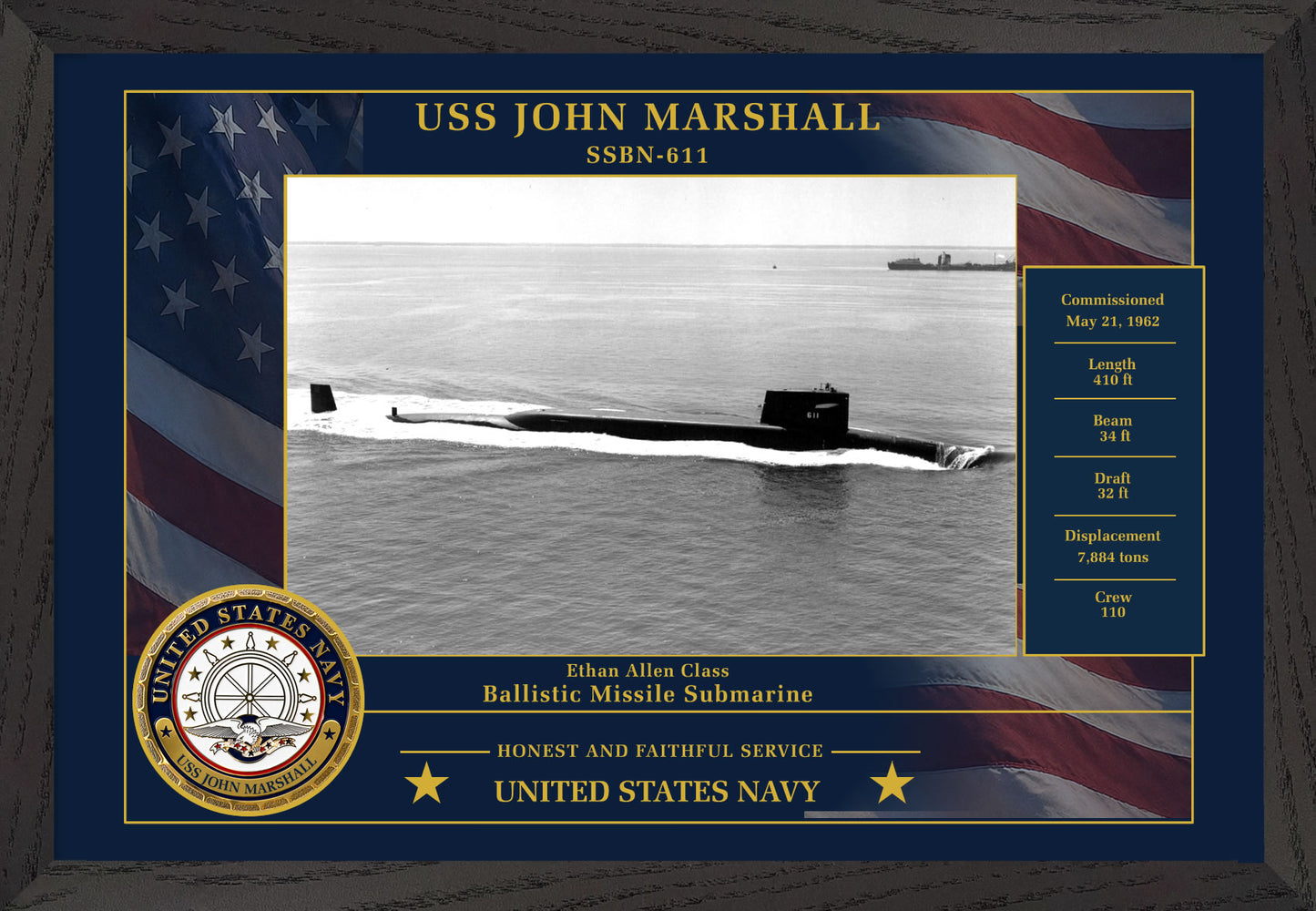 USS John Marshall SSBN-611 Framed Patriotic Photo