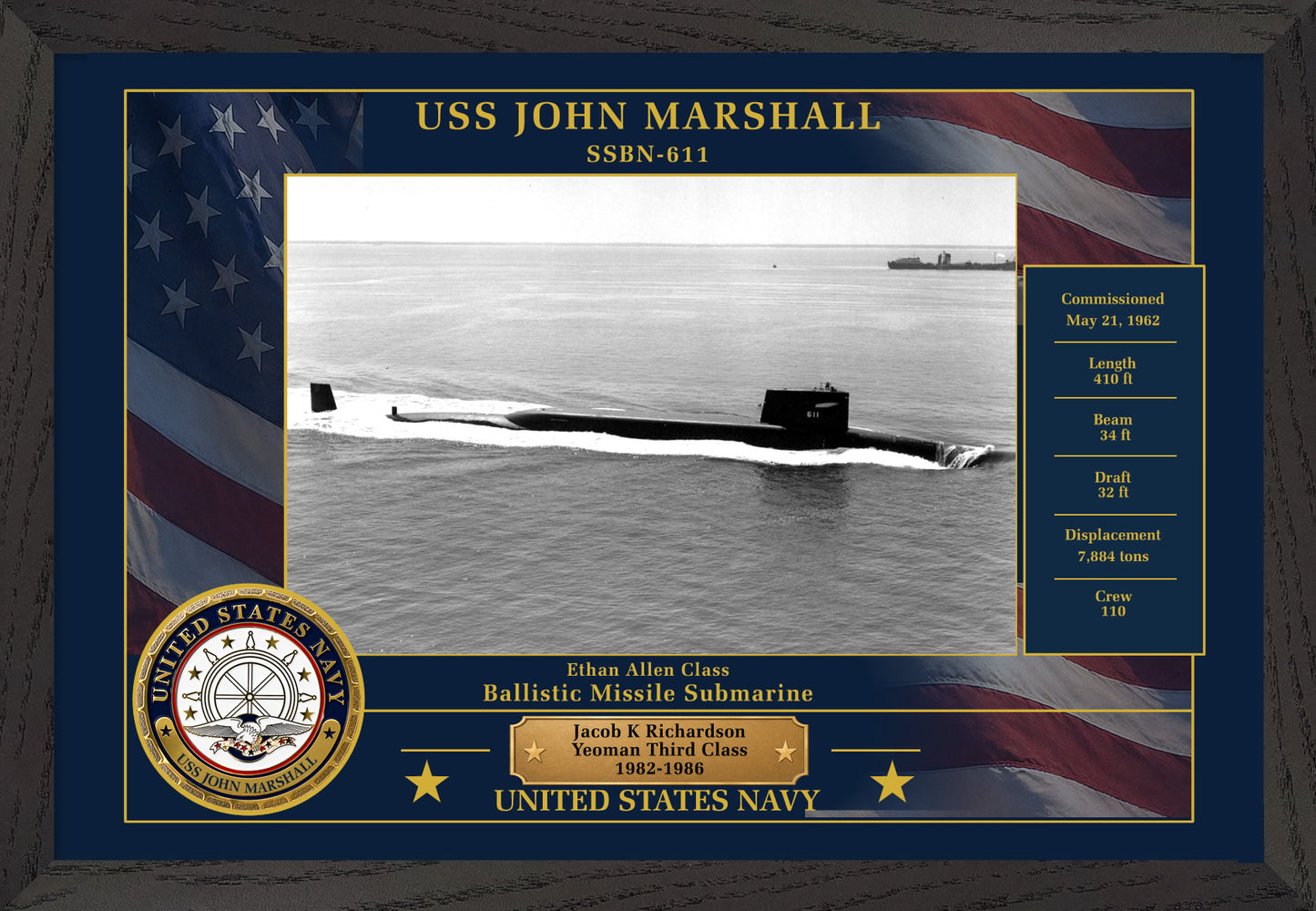 USS John Marshall SSBN-611 Framed Patriotic Photo