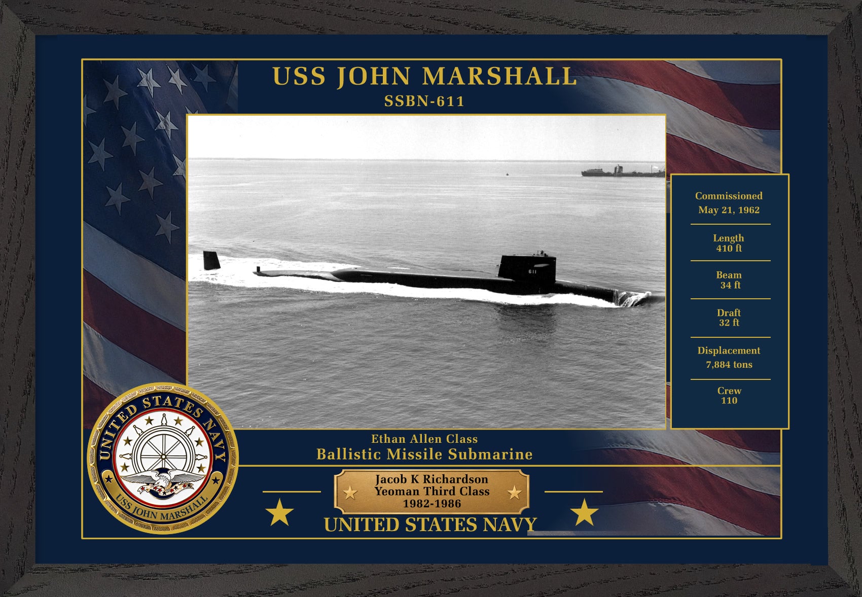 USS John Marshall SSBN-611 Framed Patriotic Photo