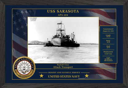 USS Sarasota APA-204 Framed Patriotic Photo
