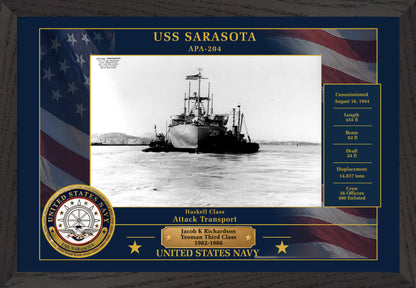 USS Sarasota APA-204 Framed Patriotic Photo