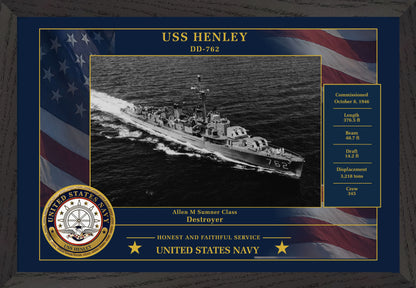 USS Henley DD-762 Framed Patriotic Photo