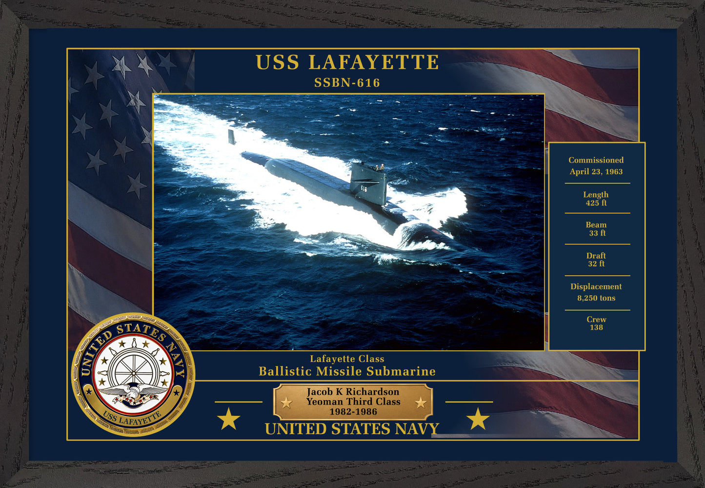 USS Lafayette SSBN-616 Framed Patriotic Photo
