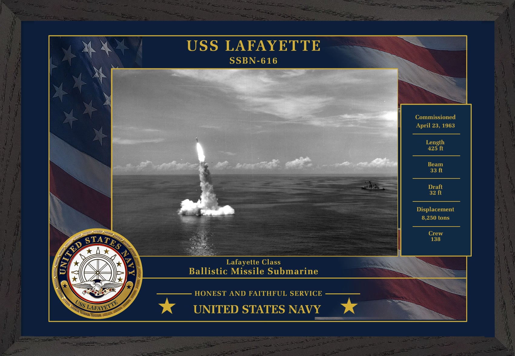 USS Lafayette SSBN-616 Framed Patriotic Photo