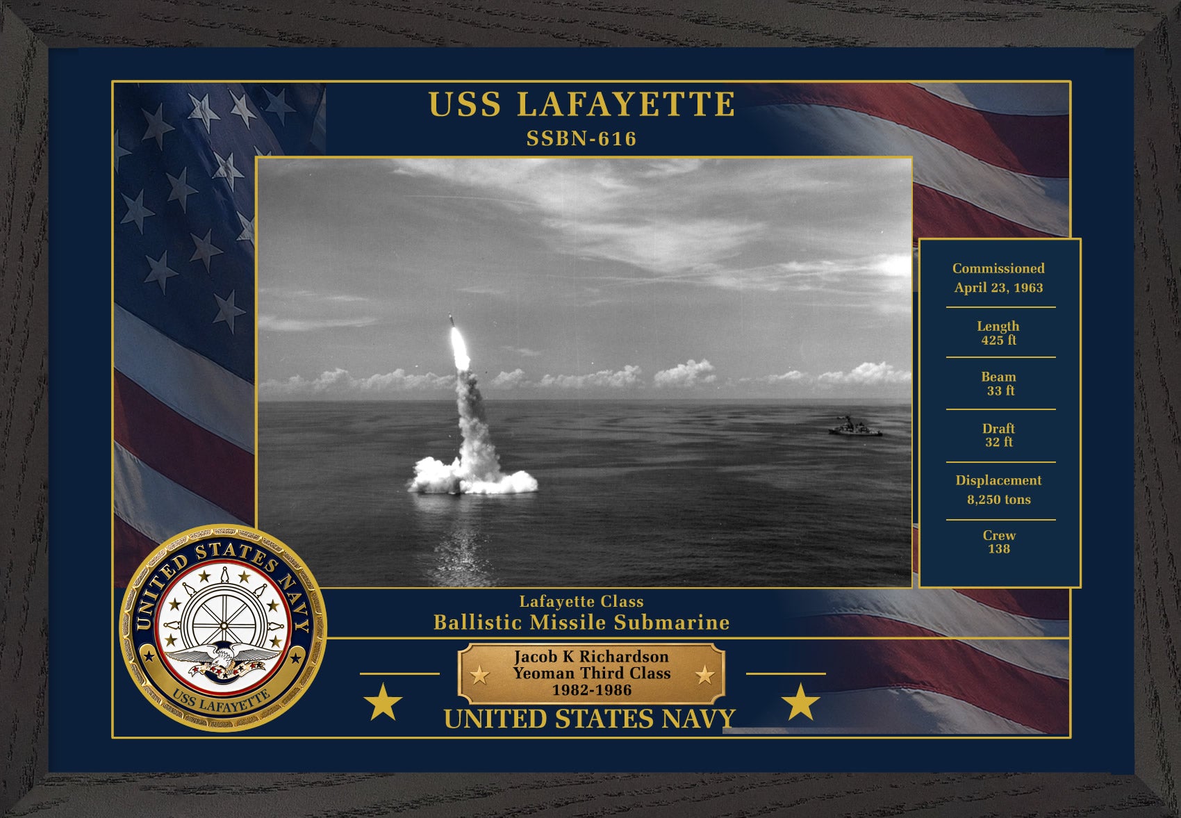 USS Lafayette SSBN-616 Framed Patriotic Photo