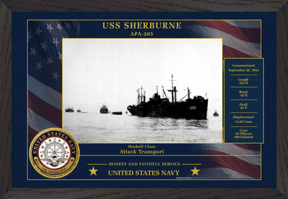 USS Sherburne APA-205 Framed Patriotic Photo