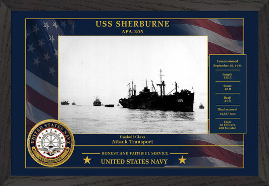 USS Sherburne APA-205 Framed Patriotic Photo