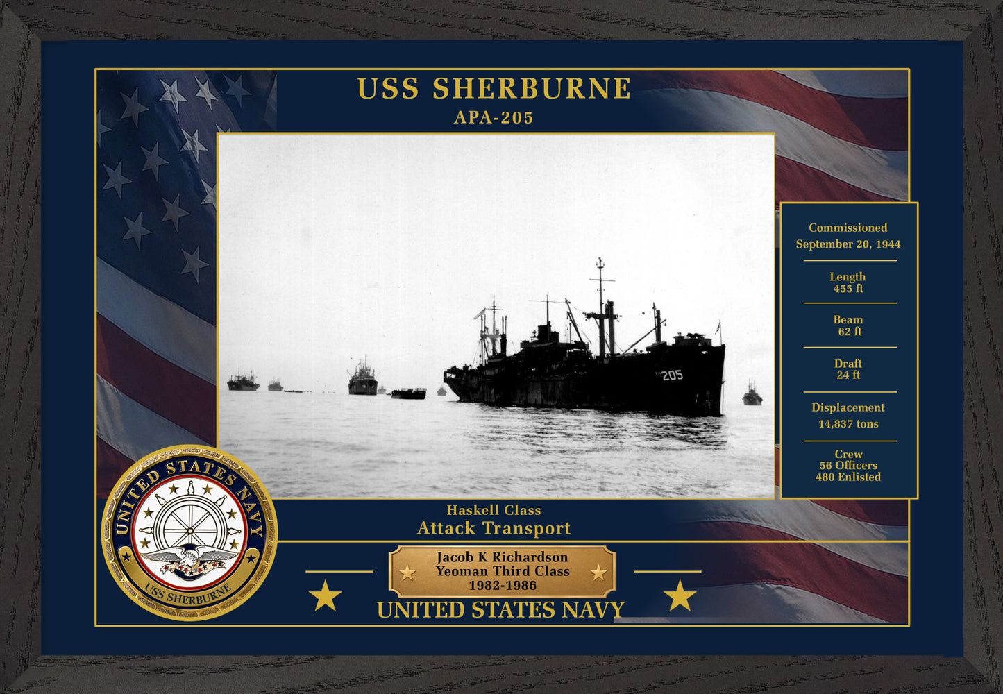 USS Sherburne APA-205 Framed Patriotic Photo