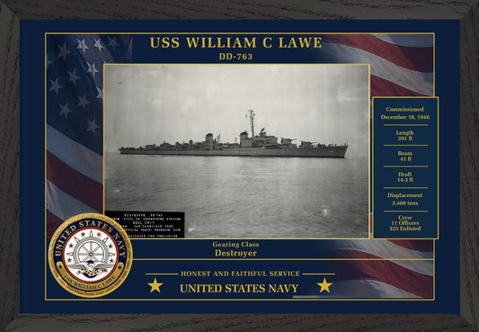 USS William C Lawe DD-763 Framed Patriotic Photo