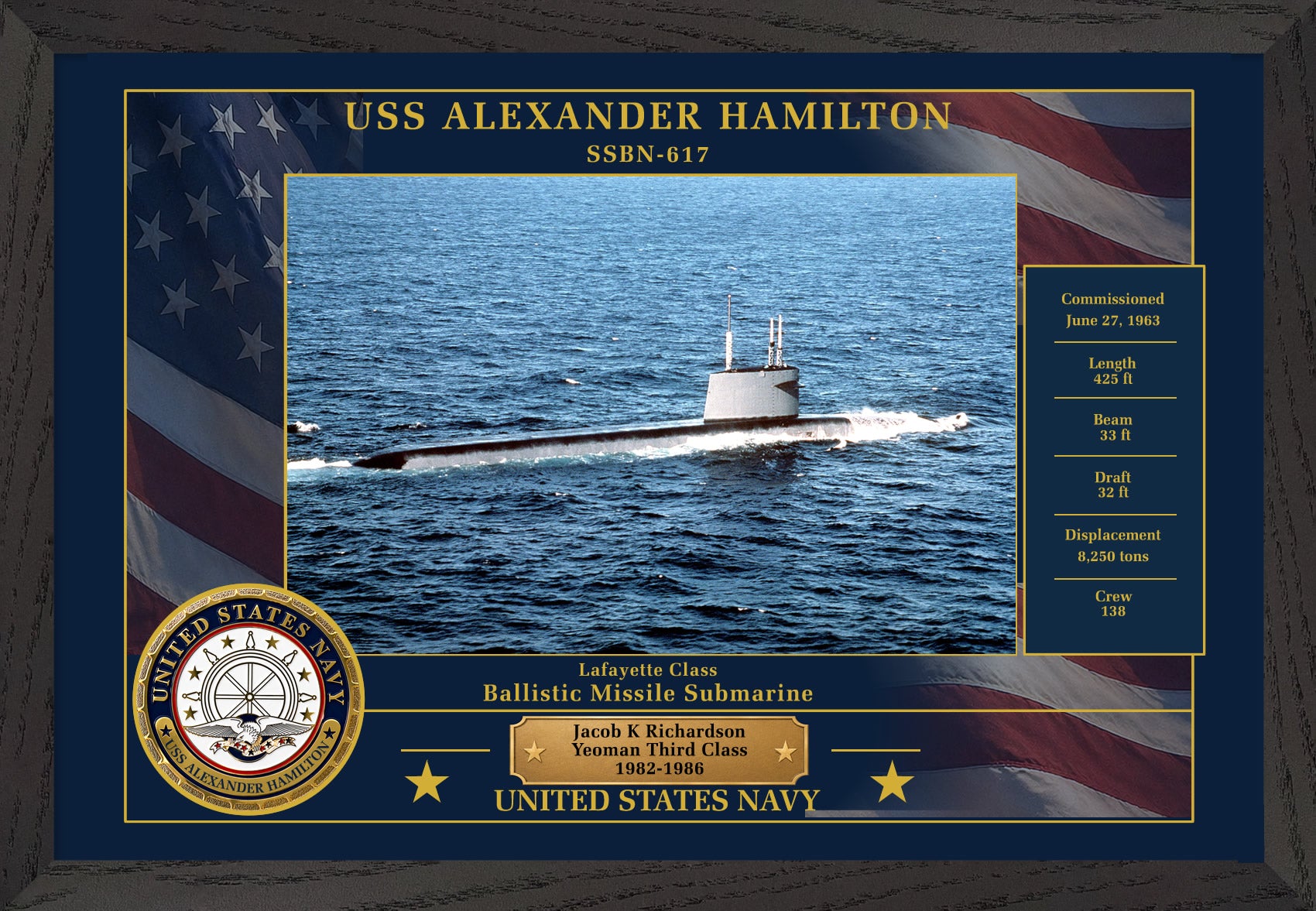 USS Alexander Hamilton SSBN-617 Framed Patriotic Photo