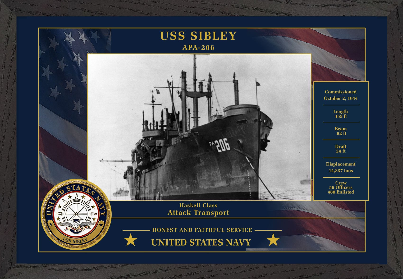 USS Sibley APA-206 Framed Patriotic Photo