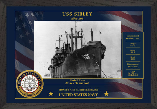 USS Sibley APA-206 Framed Patriotic Photo