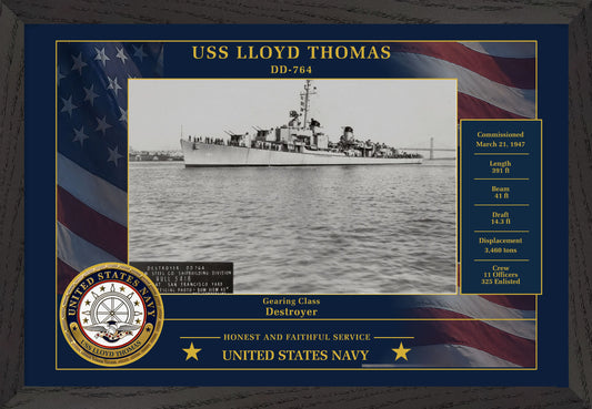 USS Lloyd Thomas DD-764 Framed Patriotic Photo