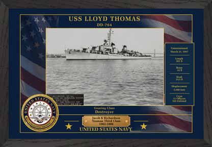 USS Lloyd Thomas DD-764 Framed Patriotic Photo
