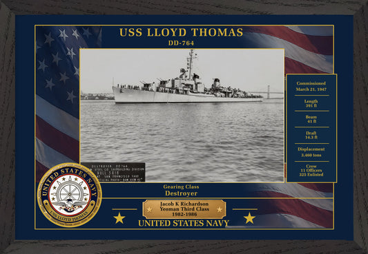 USS Lloyd Thomas DD-764 Framed Patriotic Photo