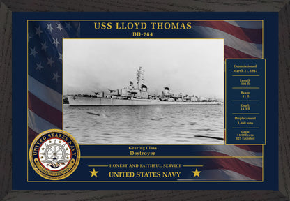 USS Lloyd Thomas DD-764 Framed Patriotic Photo