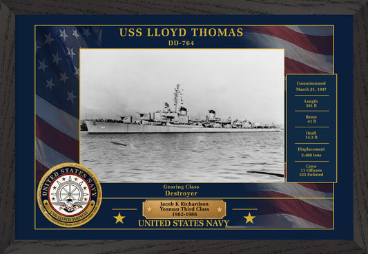 USS Lloyd Thomas DD-764 Framed Patriotic Photo