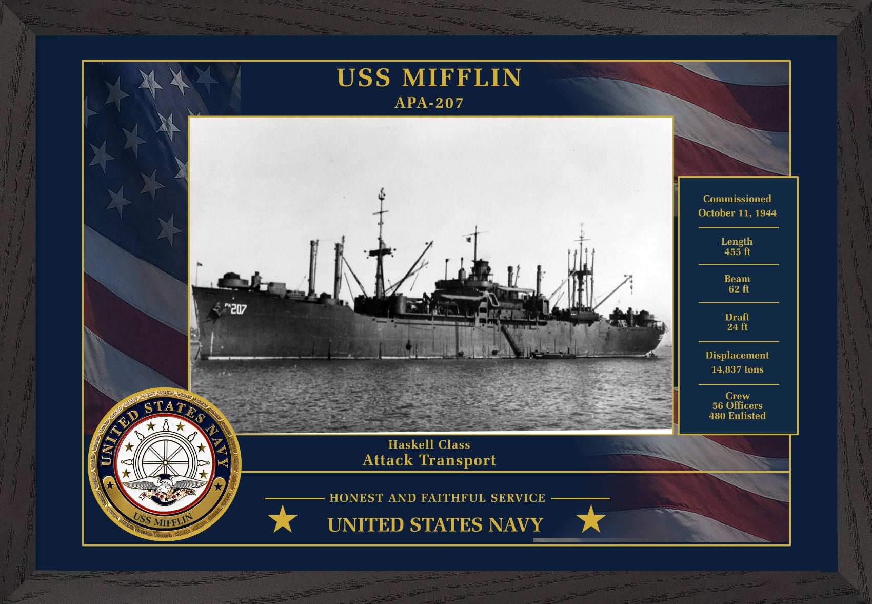 USS Mifflin APA-207 Framed Patriotic Photo
