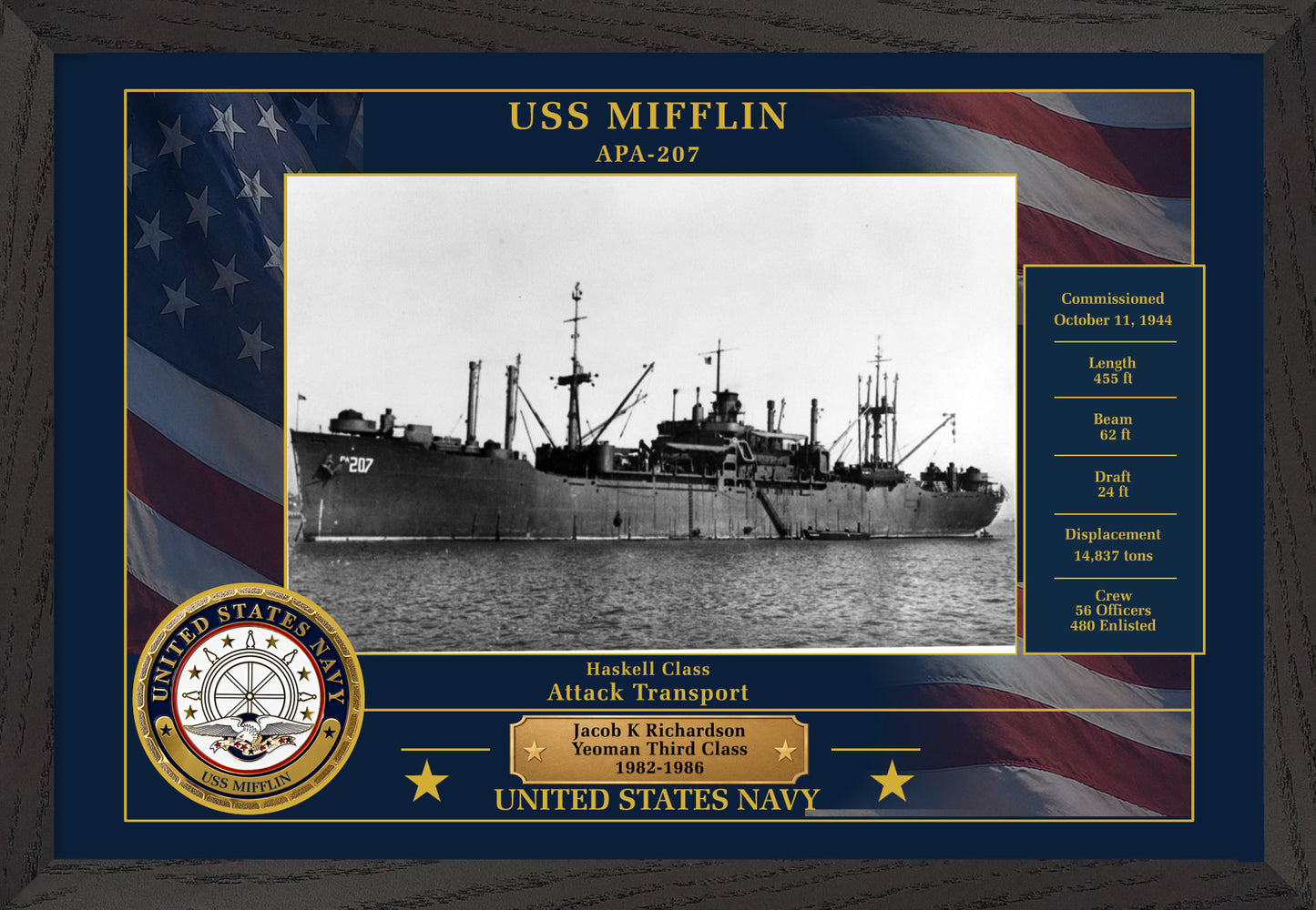 USS Mifflin APA-207 Framed Patriotic Photo