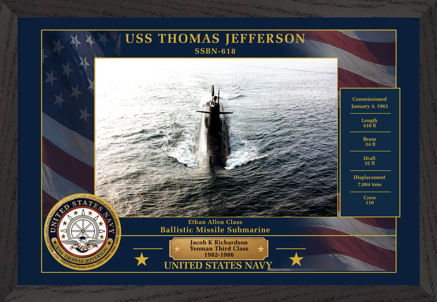 USS Thomas Jefferson SSBN-618 Framed Patriotic Photo
