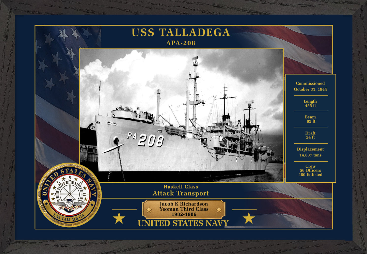 USS Talladega APA-208 Framed Patriotic Photo