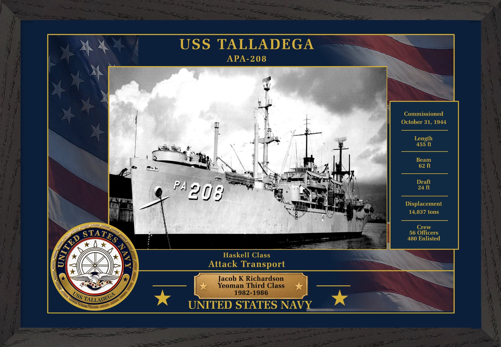 USS Talladega APA-208 Framed Patriotic Photo