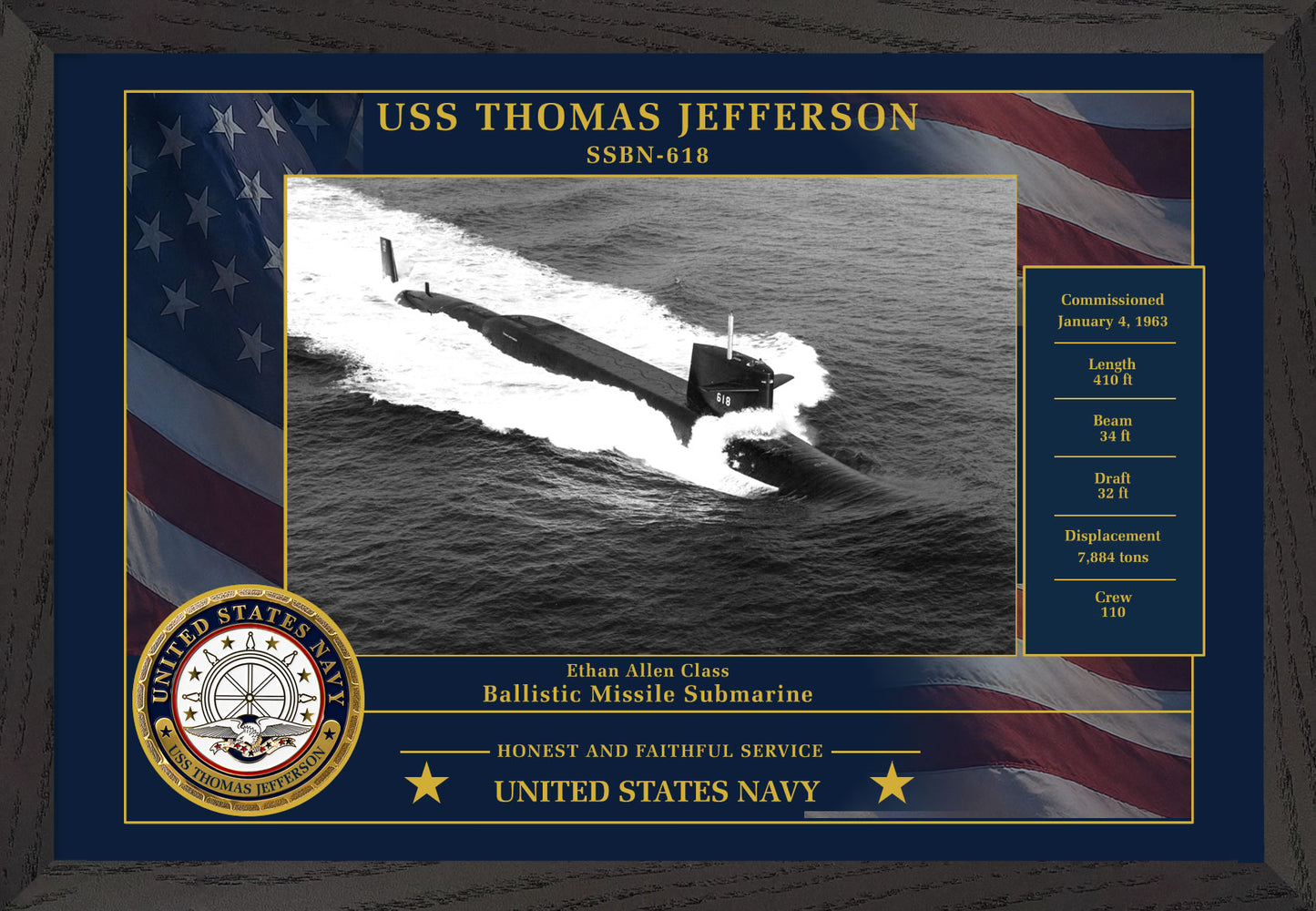 USS Thomas Jefferson SSBN-618 Framed Patriotic Photo