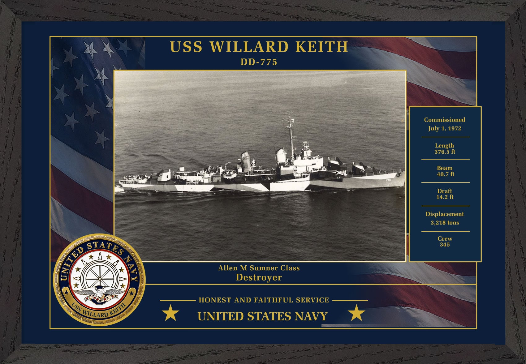 USS Willard Keith DD-775 Framed Patriotic Photo