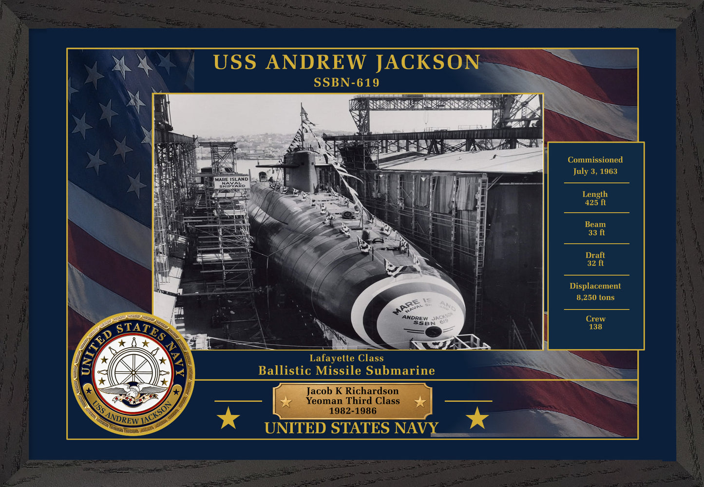 USS Andrew Jackson SSBN-619 Framed Patriotic Photo