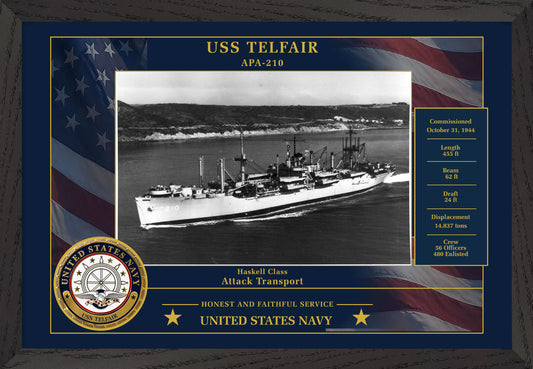 USS Telfair APA-210 Framed Patriotic Photo