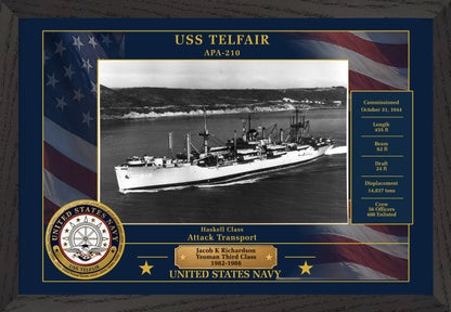 USS Telfair APA-210 Framed Patriotic Photo