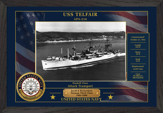 USS Telfair APA-210 Framed Patriotic Photo