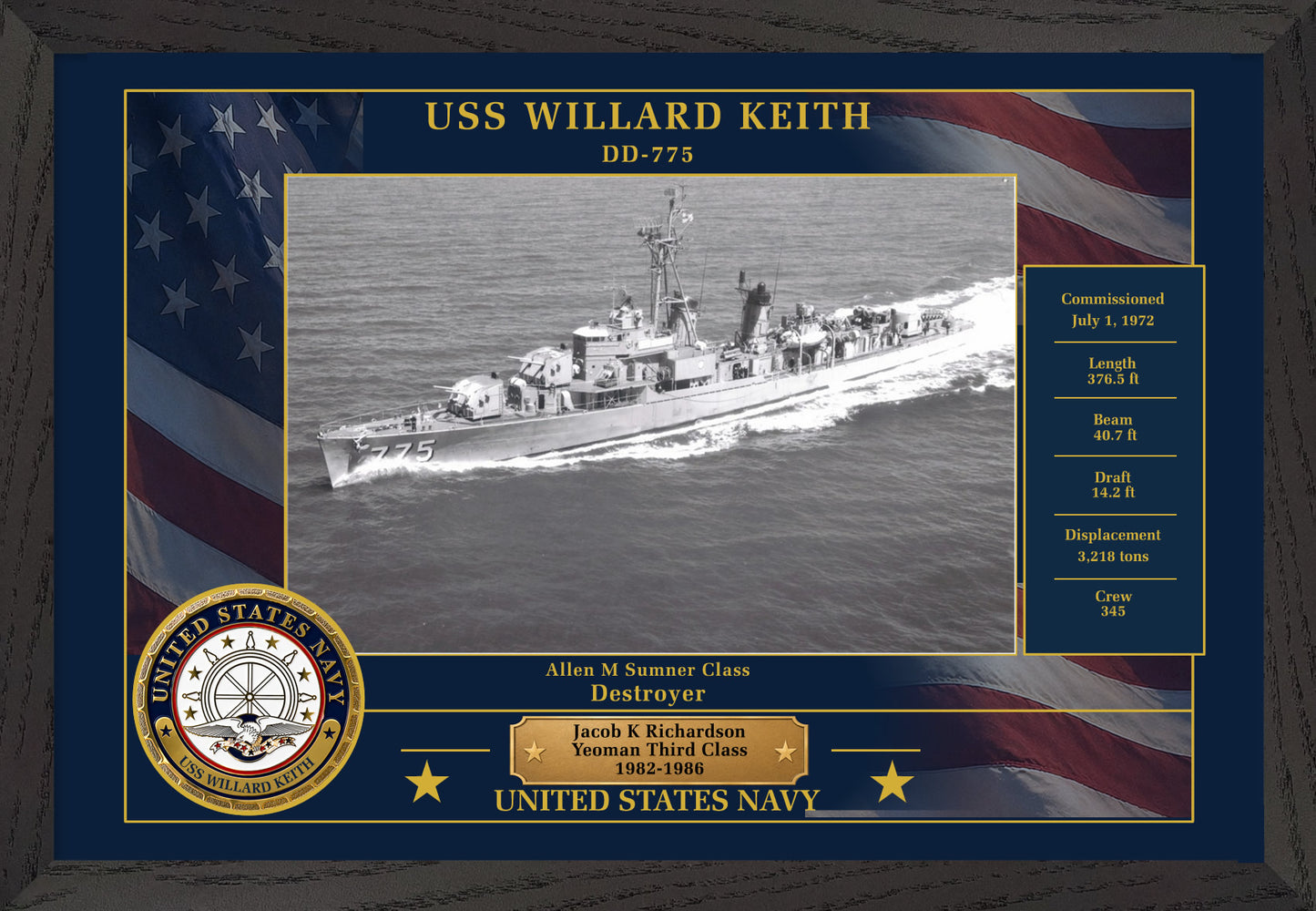 USS Willard Keith DD-775 Framed Patriotic Photo