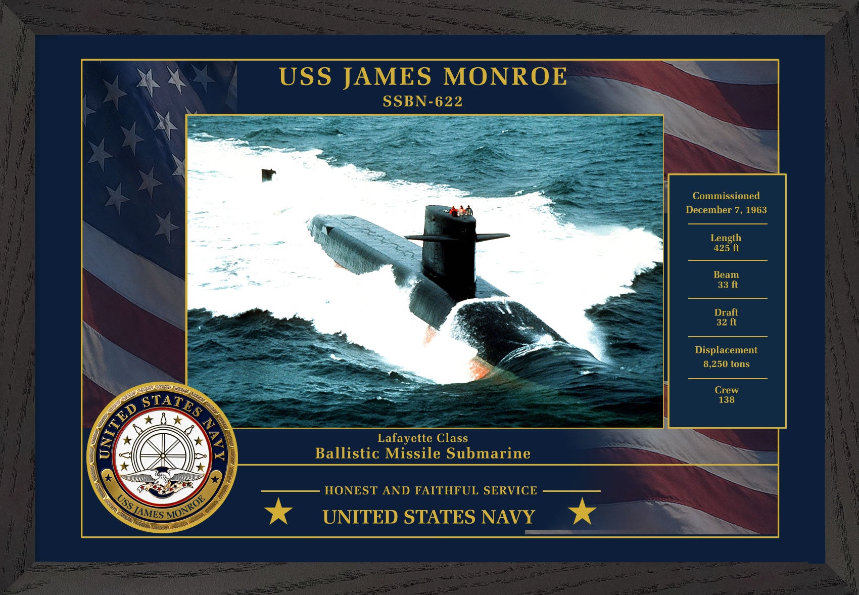 USS James Monroe SSBN-622 Framed Patriotic Photo