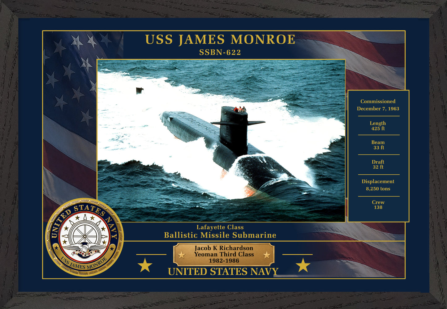 USS James Monroe SSBN-622 Framed Patriotic Photo