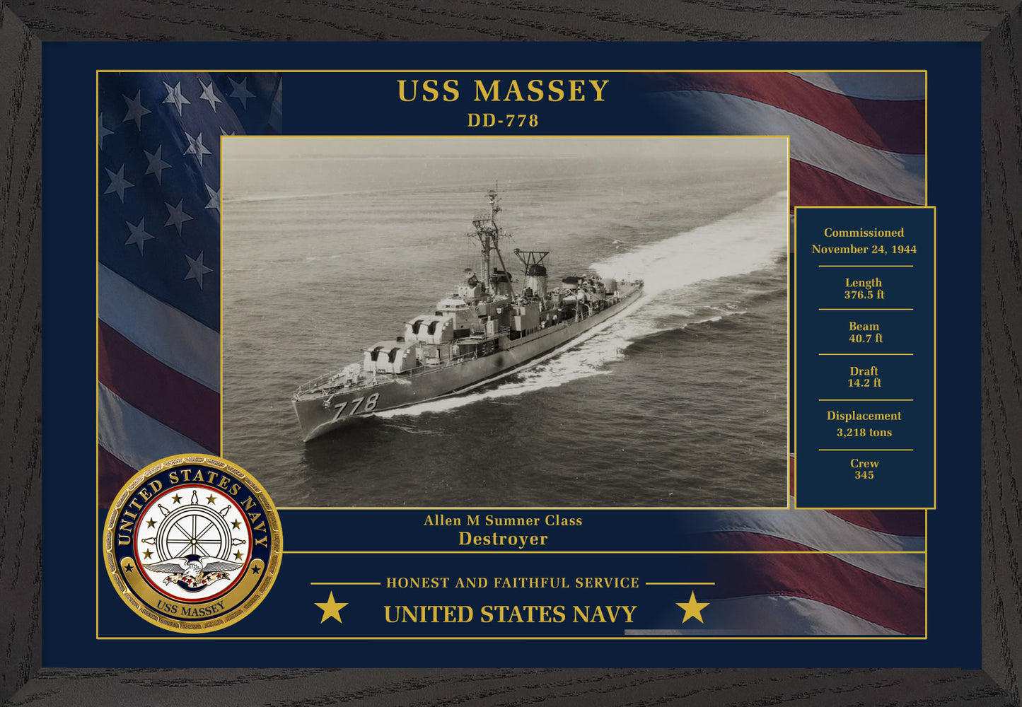 USS Massey DD-778 Framed Patriotic Photo