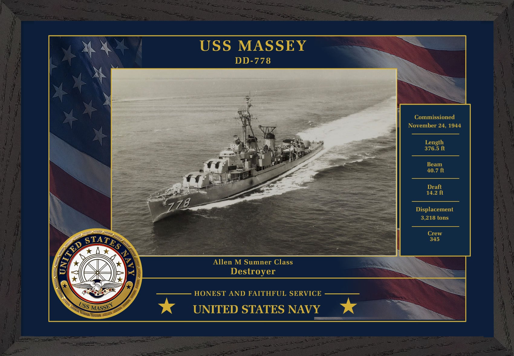 USS Massey DD-778 Framed Patriotic Photo