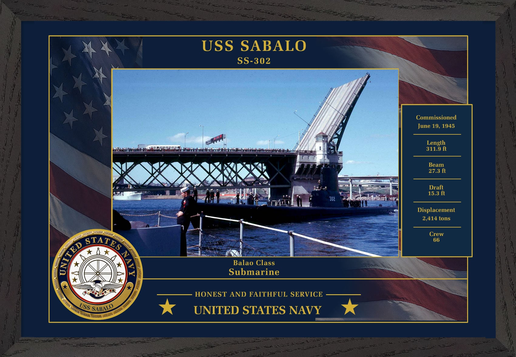 USS Sabalo SS-302 Framed Patriotic Photo