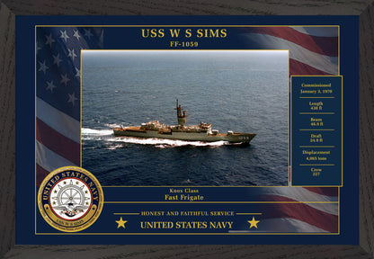 USS W S Sims FF-1059 Framed Patriotic Photo