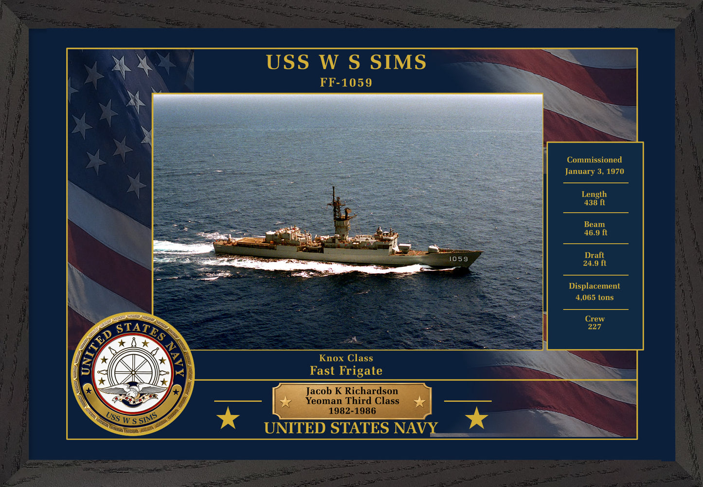 USS W S Sims FF-1059 Framed Patriotic Photo
