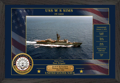 USS W S Sims FF-1059 Framed Patriotic Photo