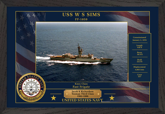 USS W S Sims FF-1059 Framed Patriotic Photo