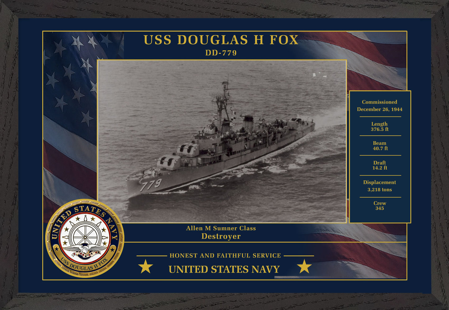 USS Douglas H Fox DD-779 Framed Patriotic Photo
