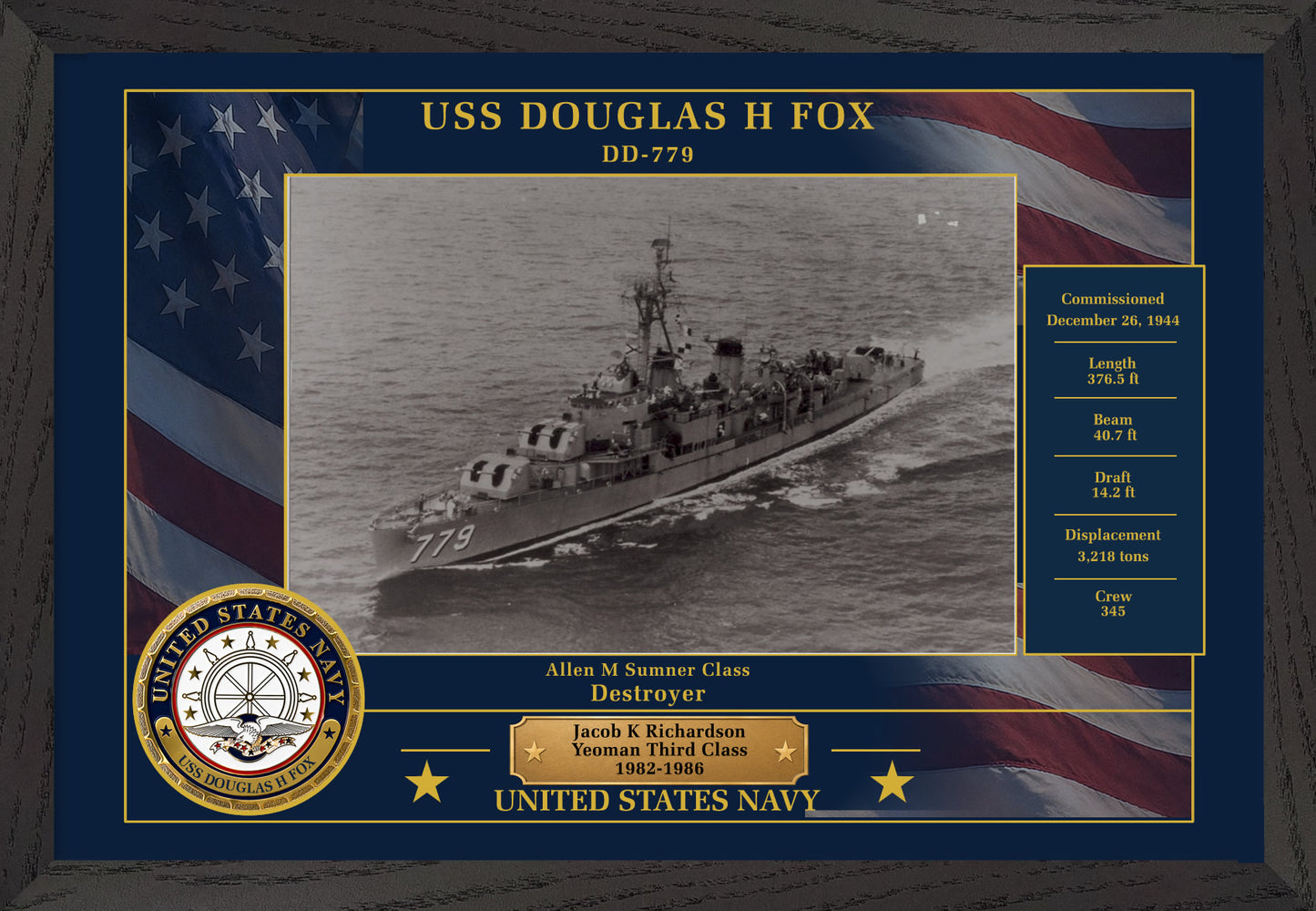 USS Douglas H Fox DD-779 Framed Patriotic Photo