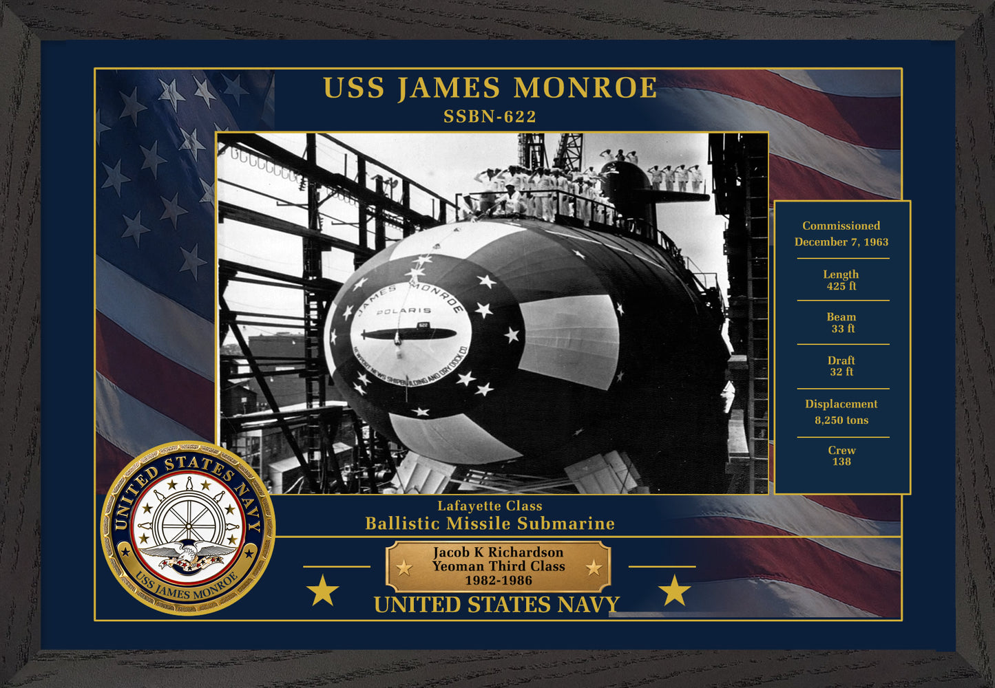 USS James Monroe SSBN-622 Framed Patriotic Photo