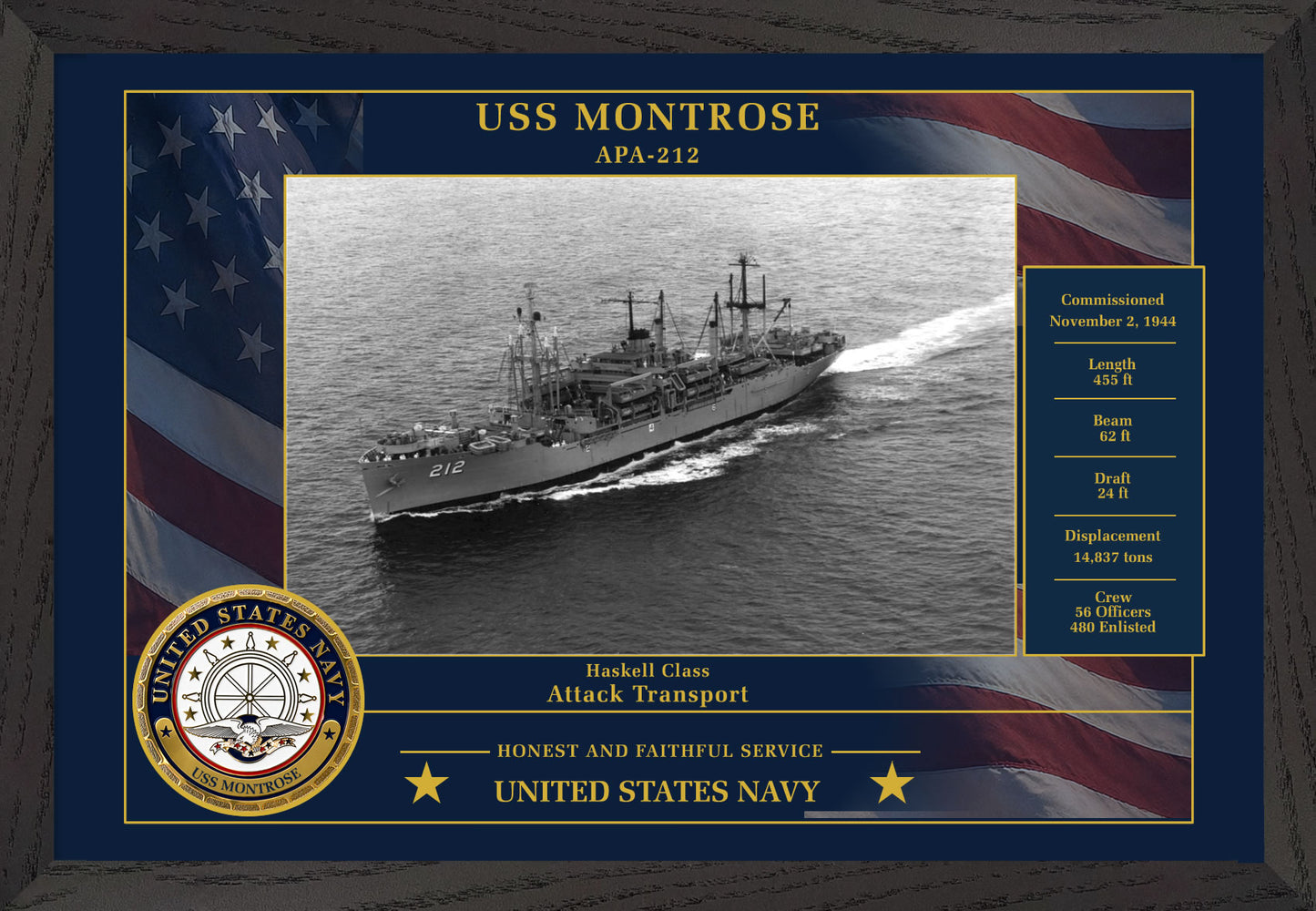 USS Montrose APA-212 Framed Patriotic Photo
