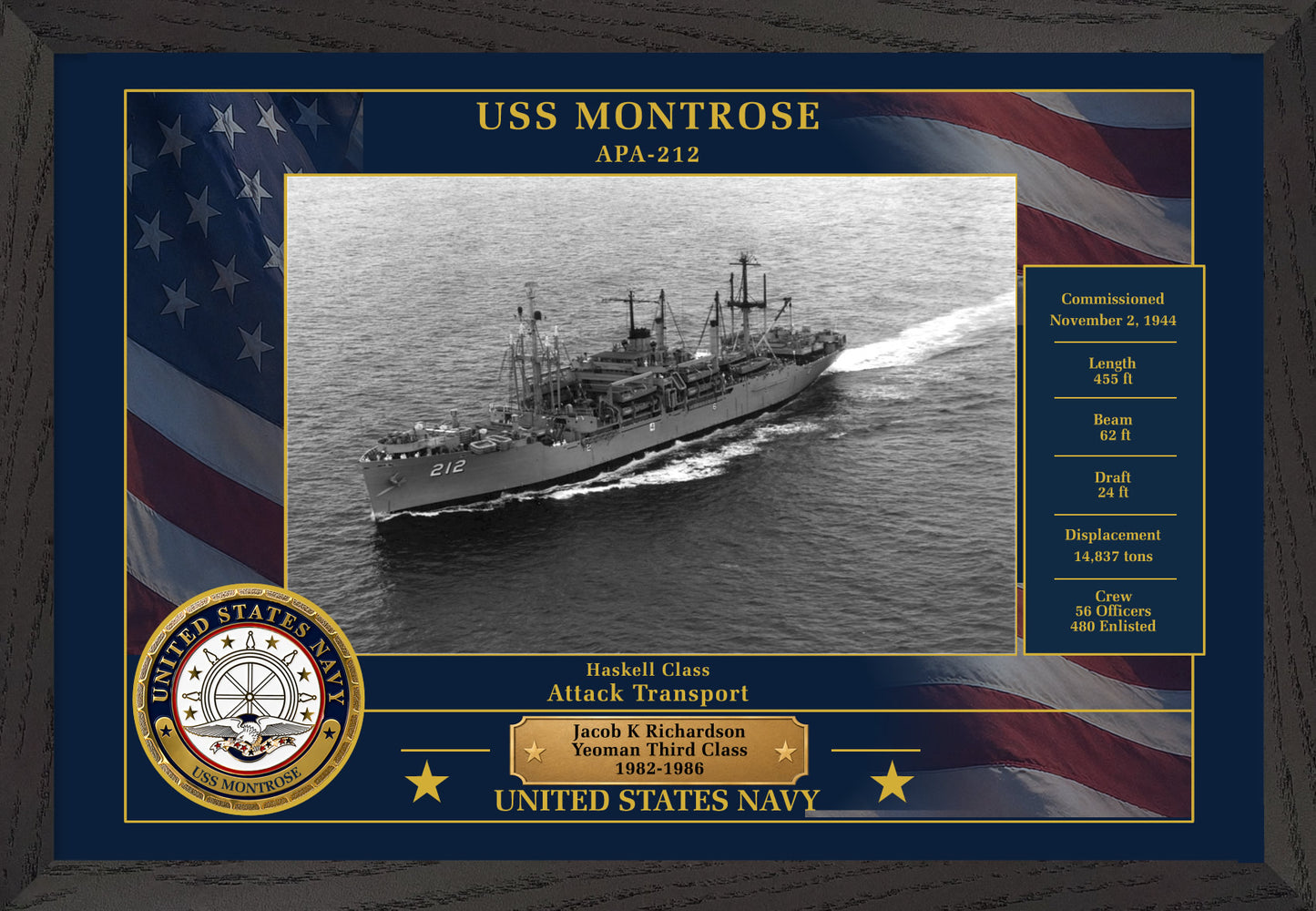 USS Montrose APA-212 Framed Patriotic Photo