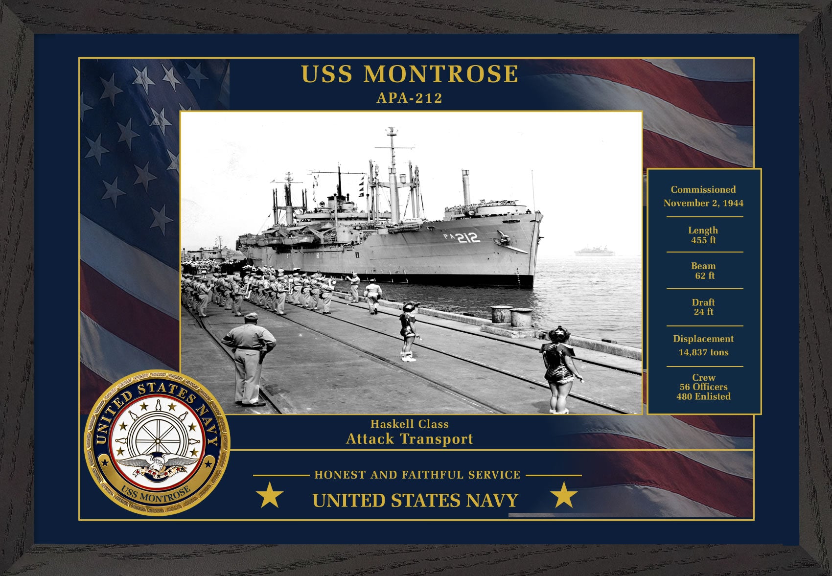 USS Montrose APA-212 Framed Patriotic Photo