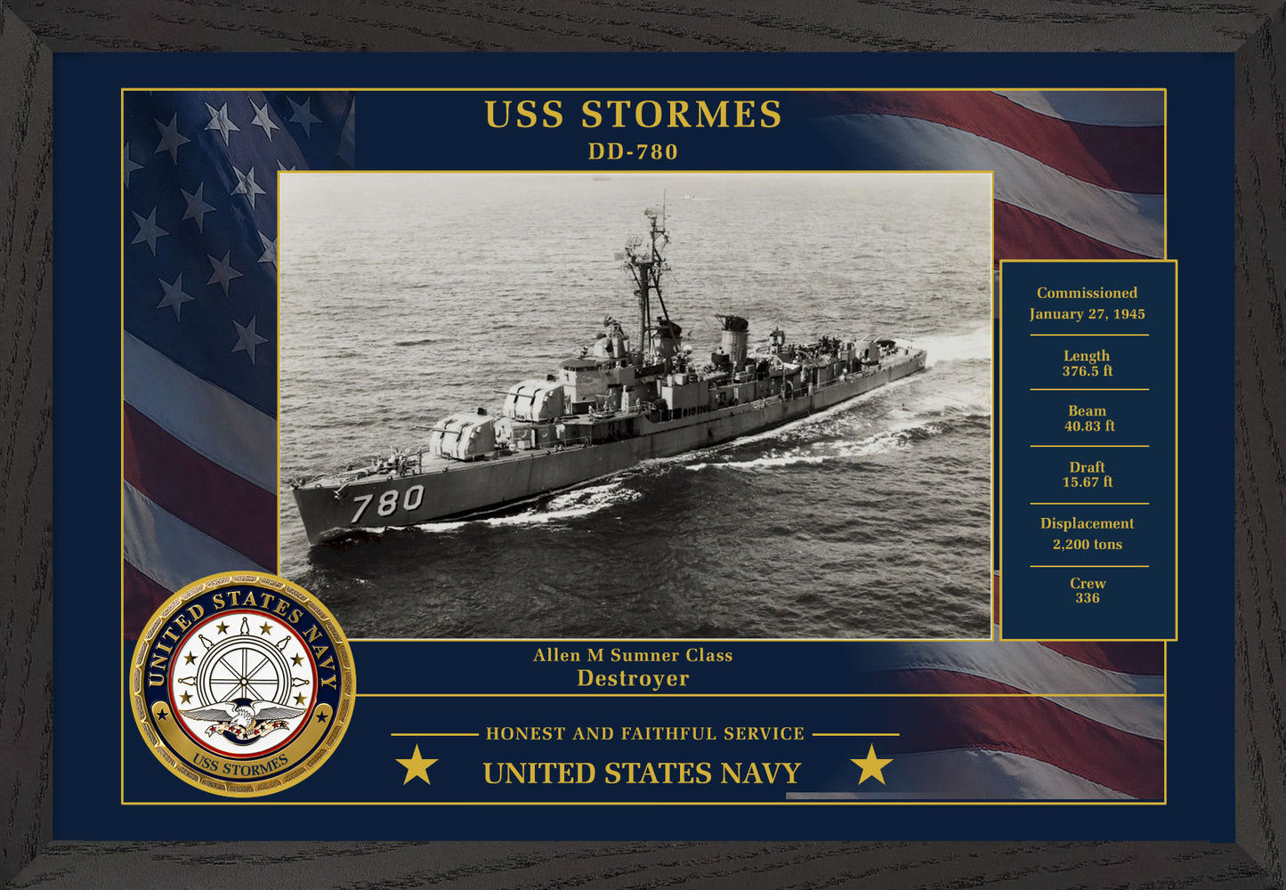 USS Stormes DD-780 Framed Patriotic Photo
